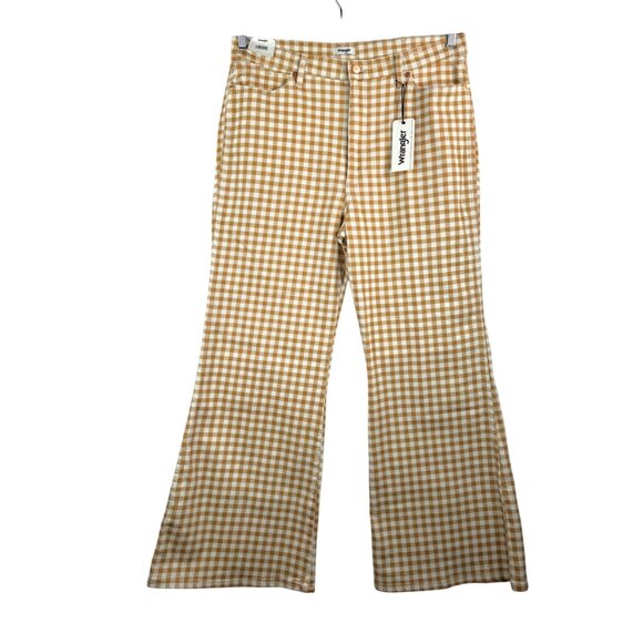 Wrangler‎ Wanderer high rise flare jeans tan checkered 90s retro sz 34x30 - Picture 1 of 10